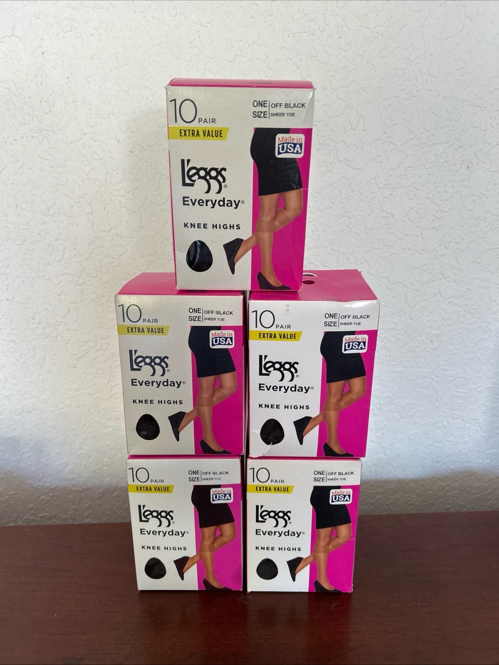 L'eggs Everyday One Size Knee Highs 10 Pair Package Off Black Sheer Toe Lot Of 5